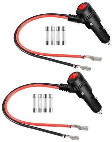 GELRHONR Cigarette Lighter Male Plug with Leads,12V Replacement Car Cigarette Lighter Extension Cable with Switch Button and 15A Fuse Heavy Duty Cord, for Motorcycle, Car, Tractor (2Pack/0.3M)