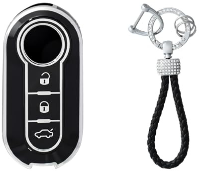 OFFCURVE Car Key Cover Car Key Case Key Fob Cover Car Key Protector with Car Key Fob Compatible with FIAT 500 Lancia Punto Panda Ypsilon Delta Grande Bravo Musa Flip Falten