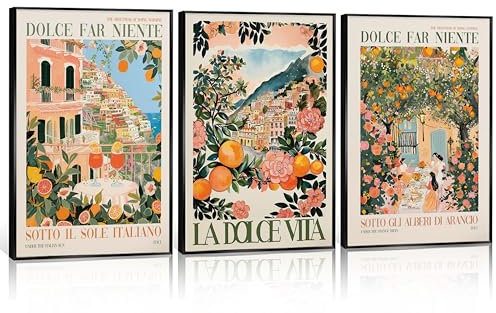 Dolce Far Niente farbenfrohes Leinwandbild, Motiv: Italien, Dinner-Party, Orangen, Gemälde, Bild, Wanddekoration, trendiges italienisches Stadt-Poster, Druck, Kunstwerk für Wohnzimmer, Schlafzimmer,