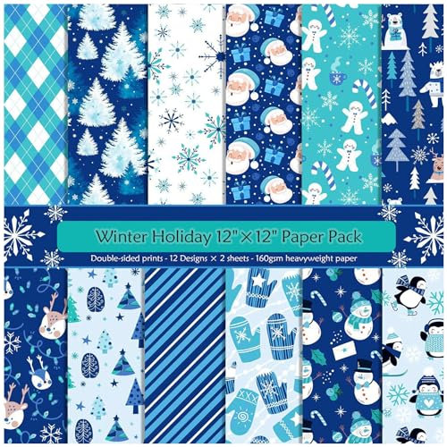 CEHJZQRPL Scrapbooking Papierblock, Weihnachtspapier-Paket, 24 Blatt 12x12 doppelseitiges Weihnachtsdruck-Musterpapier, 160 g/m² Fotoalbum-Hintergrund