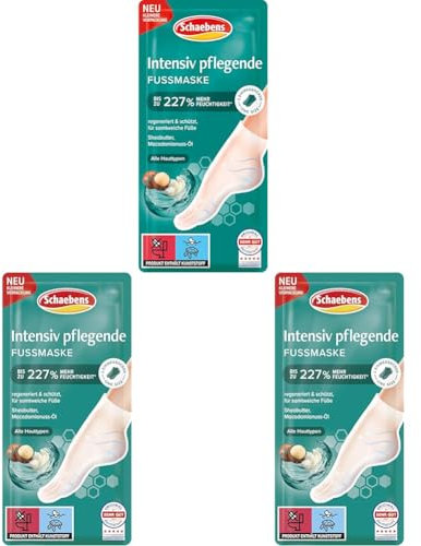 Schaebens Intensiv pflegende Fußmaske (2 Socken für 1 Anwendung) regeneriert & schützt mit Sheabutter, Macadamainuss-Öl für alle Hauttypen (Packung mit 3)
