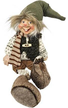FS Design Wichtel 55 cm – Rustikale Weihnachtsdeko aus Textil – Winterliche Dekofigur im skandinavischen Stil/Weihnachtsgnom/Kantenhocker grün (Mann)