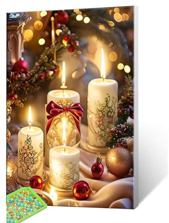 Diamond Painting Kits für Erwachsene Kinder DIY 5D Diamond Art Weihnachten Kerzen Paint mit Runden Diamond Full Drill Gem Art Painting Kit Diamond Painting Zubehör, für Home Wall Decor 30x40cm S-440
