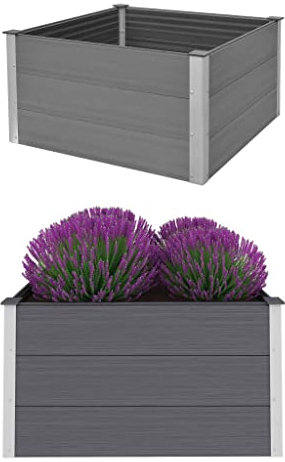 Myheimly Garten Hochbeet Pflanzkasten Blumenkasten Gemüsebeet Pflanzkübel Blumenkübel Frühbeet Gartenbeet Pflanzbeet WPC Grau Garten Hochbeet 100 x 100 x 54 cm