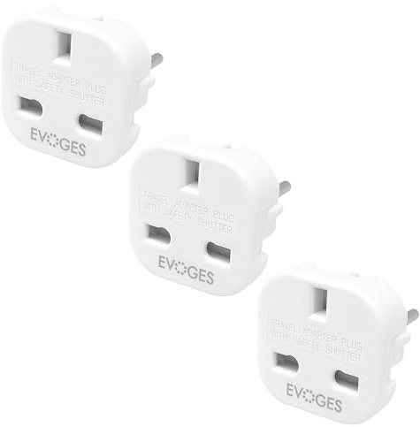 Evoges UK to European EU Travel Adapter Plug Type G to Type C,E,F, 3 Pin to 2 Pin Travel Europe White (Pack of 3)