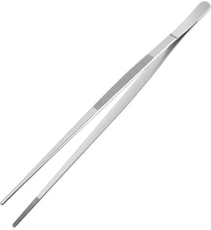 30cm Edelstahl Kochpinzette - profi Küchenzange mit gezackten Spitzen für Grillen, Braten, Garnieren & Servieren - Präzisionszange für Küche, BBQ & Restaurant (Silber)