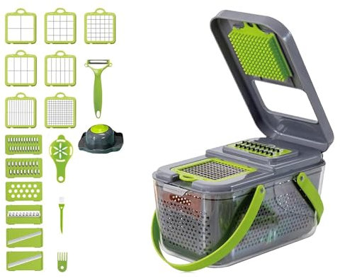 Mandolina de Cocina Profesional de 22 Piezas. Con Pelador de Patatas, Cortador de Verduras, Picadora Manual, Rallador de Queso, Escurridor y mucho más. Gadgets Cocina.