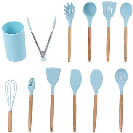12PCS Light Blue Kitchen Utensil Set, Practical Non Stick cookware, Comfortable Handle Silicone Home Kitchen Utensils