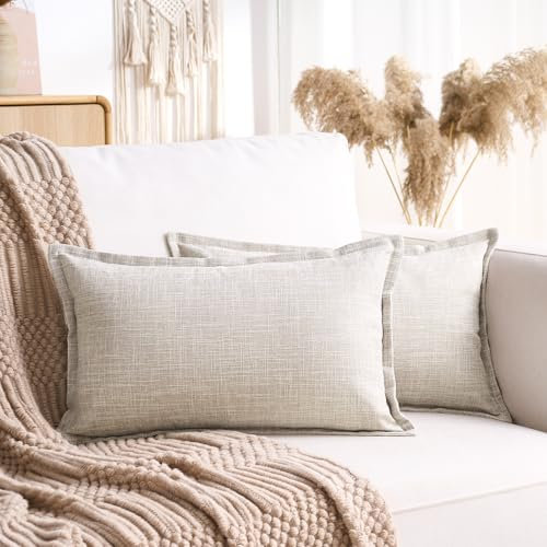 LRartdeco Kissenbezug 30x50 Boho Kissenhüllen Dekorative Kissenbezüge Deko Couch Kissen Sofakissen für Landhaus im Farmstil Sofa Couch Wohnzimmer Schlafzimmer Büro 2er Set Beige