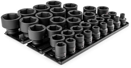 TEKTON 3/4 Inch Drive 6-Point Impact Socket Set with Rails and Trays, 33-Piece (1/2-2-1/2 in.) | SID93107