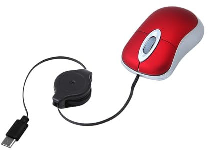 Retractable Mouse,USB C Mouse Wired,Corded Mouses Laptop Optical Travel Mouses Retractable Cable for PC Desktop Notebook (Red)