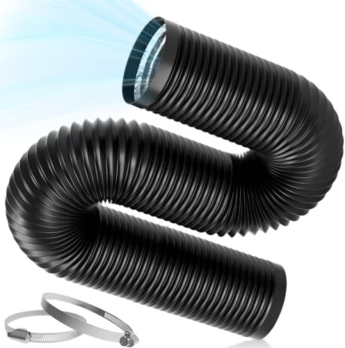 Warmfay 150mm Aluminium PVC Ventilation Air Ducting 5m, Flexible Tumble Dryer Vent Hose, Black Air Ducting with 2 Stainless Steel Clamps for Universal Tumble Dryer, Cooker Hood, Extractor Fan