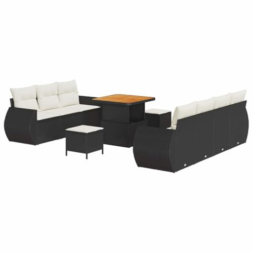 vidaXL Garten-Sofa-Set 10 pcs Schwarz und Creme 80 x 80 x 71 cm, Garten und Terrasse, Moderne UV-beständige Materialien, luxuriöse Sofa-Garnitur, wetterfeste Möbelkollektion