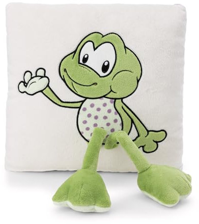 NICI 62283 Coussin au motif de la peluche Fridolin la grenouille, 30 x 30 cm, douillet, blanc, pour enfants et adultes, pour la maison, la maternelle ou les déplacements