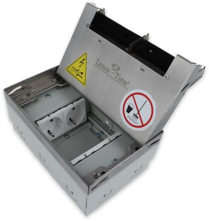 Edelstahl Bodentank versenkbar Einbaufertig 4 VDE Schuko Steckdosen Deckel belegbar Bodensteckdose Steckdosenbox Bodendose