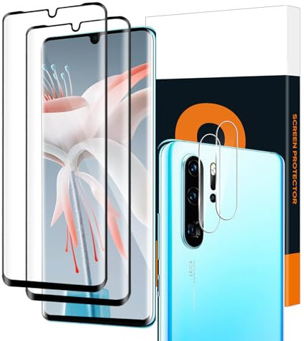 Carantee 2+2 pièces Verre Trempé pour Huawei P30 Pro, avec Caméra Arrière Protecteur, Bord 3D vitre protection pour Huawei P30 Pro, Incassable Haute Sensibilité Haut Définition protection écran