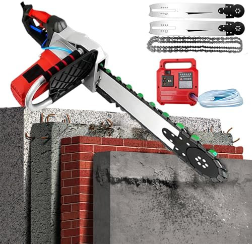 New Electric Chain Saw Corded, Handheld Concrete Wall Cutter, Diamond Double Chain, with Water Fed Dust Suppression, Cutting Depth 35cm/13.7'', for Granite, Tile, Brick Wall, Concrete, Stone