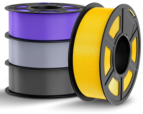 TECBEARS PLA Filament 1.75mm Bundle, 4kg 3D Drucker Filament PLA, Vakuumverpackung, 1kg pro Spule (2.2lbs), insgesamt 4kg 3D Filament Grau+ Gelb+ Silber+ lila)