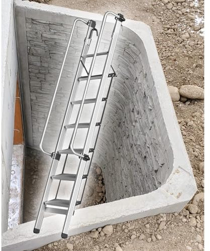 EXCLURA Dachbodentreppe Kellerausstiegsleiter für Fensterschacht, Aluminium-Dachbodenleiter 1,2/1,4/1,7/1,9/2,2 M, Dachbodentreppe mit Handlauf und Breitem Pedal, Dachbodentreppe(1.92m(6.3ft)-6 Step)