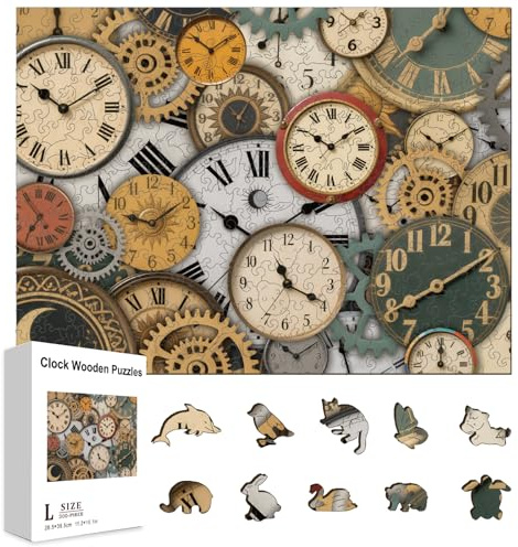 GLOBLELAND Holzpuzzle Erwachsene 300 Teile Holzpuzzles Retro Uhr Wooden Puzzle Unregelmäßige Einzigartige Puzzle für Erwachsene Kreatives Weihnachten Geschenke 15.2x11.2 Zoll