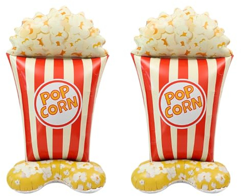 Finypa 2pcs Riesige selbststehende Popcorn-Luftballons 3D Zirkus Karneval Folienballon Karneval Party Dekorationen Lebensmittelballon für Geburtstag Filmabend Motto Party Dekorationen (Popcorn)