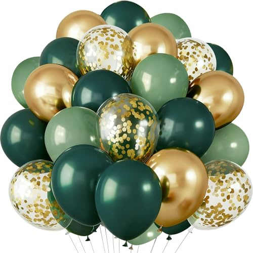 Luftballons Geburtstag Grün Gold, 60 Stück Dunkelgrün Gold Helium Ballons | 12 Zoll Salbeigrün Ballons Dekoration, Goldene Konfetti Ballon, Hochzeit Geburtstag Babyparty Baby Shower Taufe Party Deko
