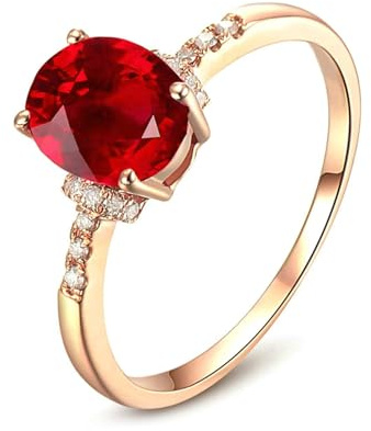 Lirzxin Frauen Ringe Rosegold 375 9K, Verlobungsring Damen Schlichter mit 1.3ct Oval Labor Erstellt Rubin und Moissanit Hochzeit Ringe Rosegold Gr. 56 (17.8)