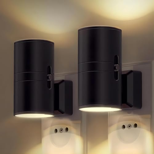 Deedlite Solumi Lumea Intelligentes Nachtlicht Steckdose, Automatisch Ein/Aus, Dimmbar, 30.000h LED, Schlafzimmer Flur (Schwarz – 2 Lampe)