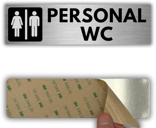 LEIASA | Schild Mitarbeitertoilette - 5x18 cm - Aluminium - WC Für Personal | Aufkleber Personaltoilette, Hinweisschild Toilette Angestellte, Türschild Waschraum Belegschaft, Plakette Sanitärraum