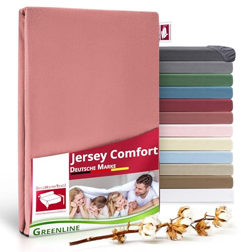 DecoHomeTextil Spannbettlaken, Altrosa Double (2X) 140-160x200 cm | Greenline Serie, Premium Jersey, 100% Baumwolle, Bettlaken, Spannbetttuch