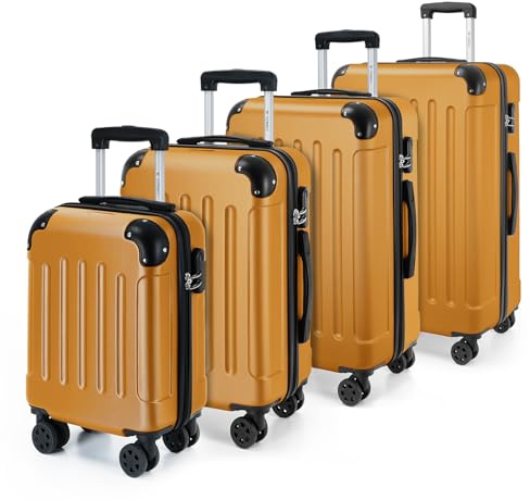 YONSLY Gepäckset Suitcase, Reisekoffer, Trolley Rollkoffer Handgepäck, Hartschalenreisekoffer mit 360° Lenkrollen, Zahlenschloss, Mehrstufiger Teleskopgriff (S-M-L-XL-Set, Orange)