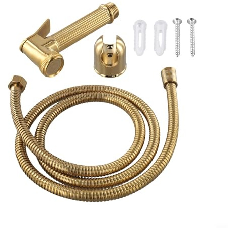 Handbidet aus Zinklegierung mit Selbstreinigungsschlauch, verstellbarer Wasserdruck, goldfarbenes Düsenset für Toilette und Badezimmerreinigung, einfache Installation(A)