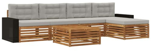 vidaXL Outdoor-Sofagarnitur 6 pcs Natürlich und Hellgrau, Patio-Sofa, modernes Eckset, wetterfester Gartenlounge, Bequeme Terrassenplätze für entspannte Zeiten