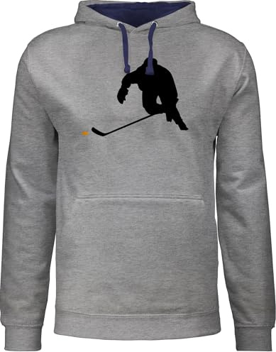 Pullover Herren Frauen Hoodie Kontrast zweifarbig - Eishockey Sprint - XL - Grau meliert/Navy Blau - hockey ice hoddies icehockey geschenk kapputzenpolover eishockey-fanartikel hoddis spieler pulli
