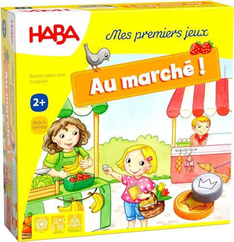 HABA - Meine ersten Spiele – Auf dem Markt – Gesellschaftsspiel für Kinder – Beobachtungsspiel – Nachahmung – Geldkonzept – 1 bis 4 Spieler – 2 Jahre +, 302782