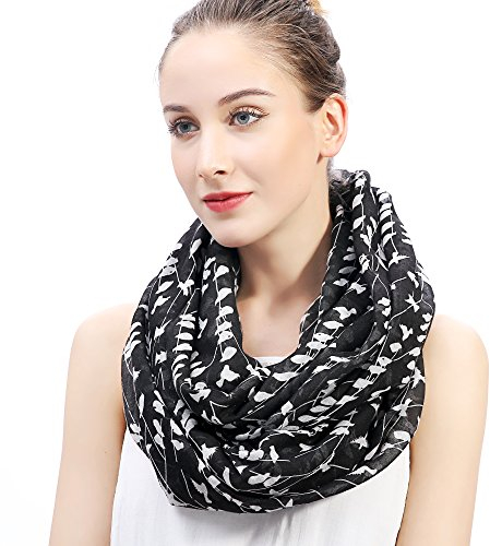 Lina & Lily Damen Loop Schal Rundschal Schlauchschal Vogel Muster (Schwarz)