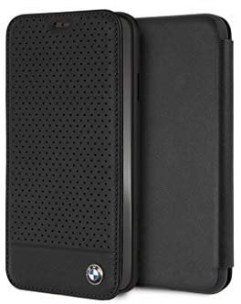 BMW Perforated Leder, Schutzhülle Book Case Cover Schwarz, geeignet für Handy iPhone XS Max