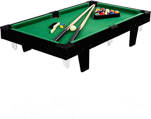 Hobby Tech Mini Table de Billard Marron Table de Jeu familiale avec Accessoires Cadre Triangulaire queues Boules Blanches et Couleurs 92x52x19cm