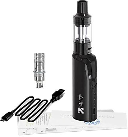 Vaptio COSMO Vape Kit Sigaretta elettronica con batteria integrata da 1500 mAh 30W e bobine 2PZ Vape Kit di Partenza No E Liquid No Nicotine (nero)