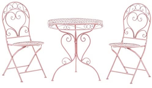 Set de Jardin de type Bistrot Table et 2 Chaises en Métal Rose avec Ornaments Décoratifs pour Terrasse ou Balcon Classique et Romantique Beliani