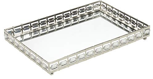 URBNLIVING Round or Rectangle Silver Mirror Trays, Decorative Display Stands for Home Decor Tealights Candlesticks, (20cm, Round)