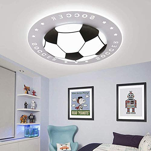 Dimmbar Deckenleuchte Kreativ LED Kinderlichter Fußball Design Kinderzimmer Deckenlampe Modern Junge Mädchen Schlafzimmer Lampe, Schwarz Weiß Acryl Lampenschirm Deko Deckenbeleuchtung, Ø40CM, 33W