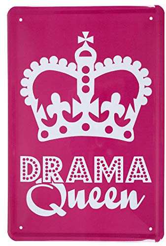 Blechschild Drama Queen - Retro Deko Schild - Metallschild für Königin - Dekoration Mädchen Teenager Schlafzimmer Kinderzimmer - Geschenk für alle die das Lebensdrama gerne zur Schau stellen - 20x30cm