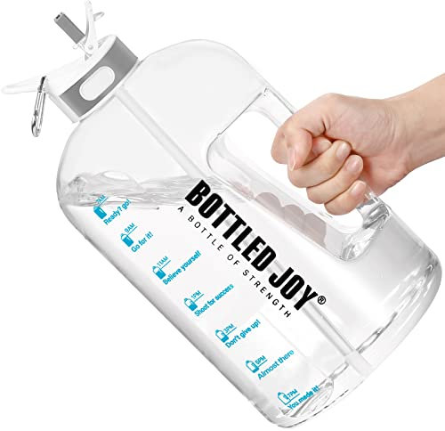 Gourde Sport, 1 Gallon Bouteille d'eau avec paille et poignée Water Bottle Sans BPA, Bouteille Marqueur de Temps pour Rappeler l'heure de Boire, Idéale pour l'hydratation du bureau de gym