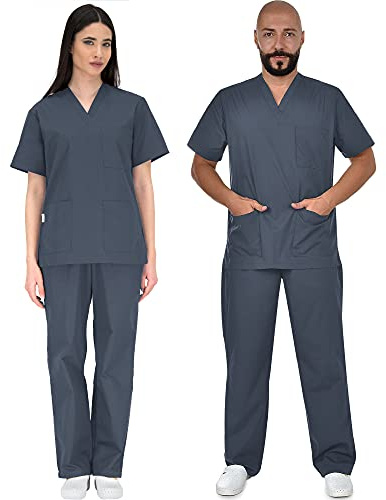 B-well Colombo Unisex-Schrubb-Set Schlupfkasack + Schlupfhose Set Medizin Arzt Uniform Schlupfjacke Oberteil mit Hose Medizinische Berufsbekleidung - Dicker Stoff