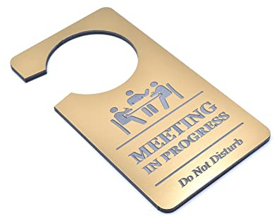 Panneau de suspension « Meeting In Progress Do Not Disturb » pour chambre ou porte. Utilisation au bureau à domicile. Fabriqué en matériau doré – Pour une utilisation dans les entreprises, les hôtels,