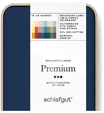 Schlafgut Premium Spannbettlaken 90x190cm bis 100x220cm Blue Deep, Spannbetttuch aus weicher Biobaumwolle