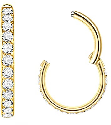 Popuhoops 1,2mm 8mm Gold Nasenringe Zirkonia Nasenring Knorpel Ohrring Klar CZ Hoop Septumring Segmentring Clicker 316L Chirurgenstahl Körperpiercing Helix Ohrläppchen Daith Conch Tragus Piercing