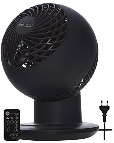 Iris Ohyama Woozoo, 30m², Ventilator, Mattschwarz, 5 Geschwindigkeiten, Fernsteuerung, Oszillierend, leise, Table Fan, Tischventilator, Lüfter, Bodenventilator, tragbarer, Portable, Cooling, PCF-SC15T