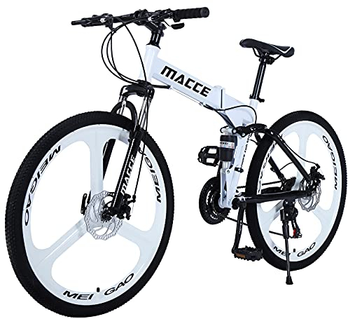 Hyhome Faltbares Mountainbike für Erwachsene, 66 cm (26 Zoll), 3 Speichenräder, 27 Gänge, Mountainbike, Doppelscheibenbremse, Fahrrad für Damen und Herren (weiß)